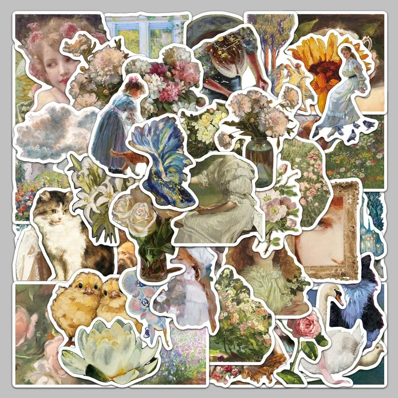 สติกเกอร์ตกแต่งลายกราฟฟิตี้สร้างสรรค์สไตล์ภาพวาดสีน้ำมันย้อนยุคลายการ์ตูน 50 ชิ้น