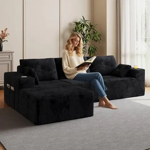 109" Boneless Couches for Living Room, Modular Sectional Sofa with Oversized Chaise, L-Shape Cloud Couch with Deep, Customized