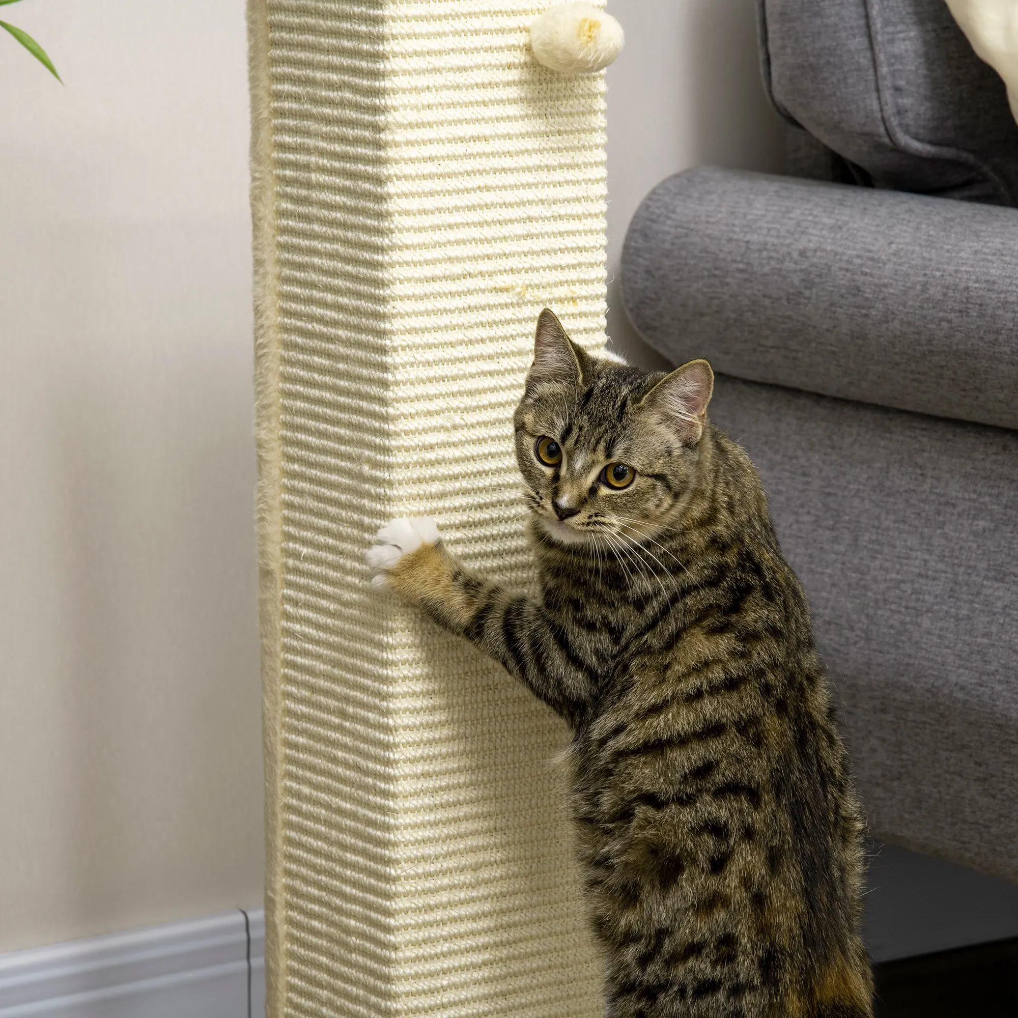 PawHut 80cm Sisal Rope Scratching Post, Cat Scratching Post - White