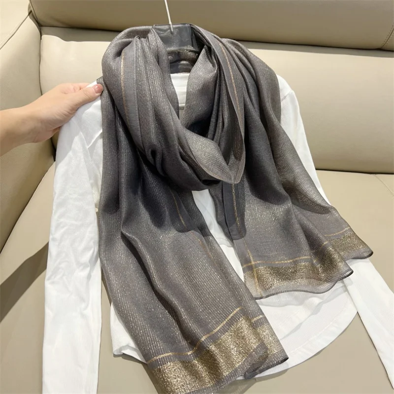 

Women's Spring and Summer Thin -Proof Shawl Sun-Proof 2024 New Fashion Pure Color Silk Large Gauze Scarf