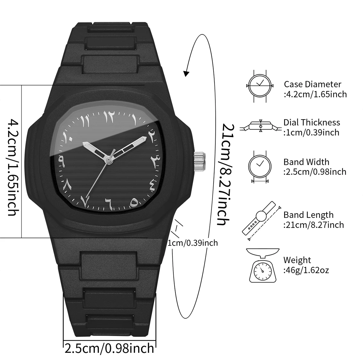 럭셔리 사각형 다이얼 남성 비즈니스 시계 캐주얼 플라스틱 밴드 스포츠 손목시계 남성용 시계(박스 없음)