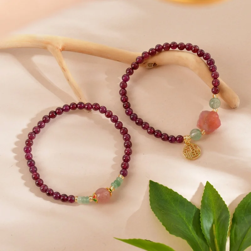 

Natural Wine Red Premium Garnet Lucky Bracelet Women's Handmade Agate Bracelet Niche High-Grade Bracelet