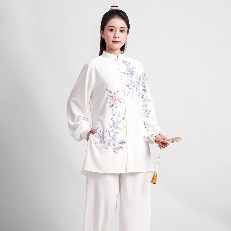 **New Arrival Tai Chi Uniform - South Korean Velvet White Set, Chinese Style for Autumn Winter Practice, Martial Arts & Group Pe