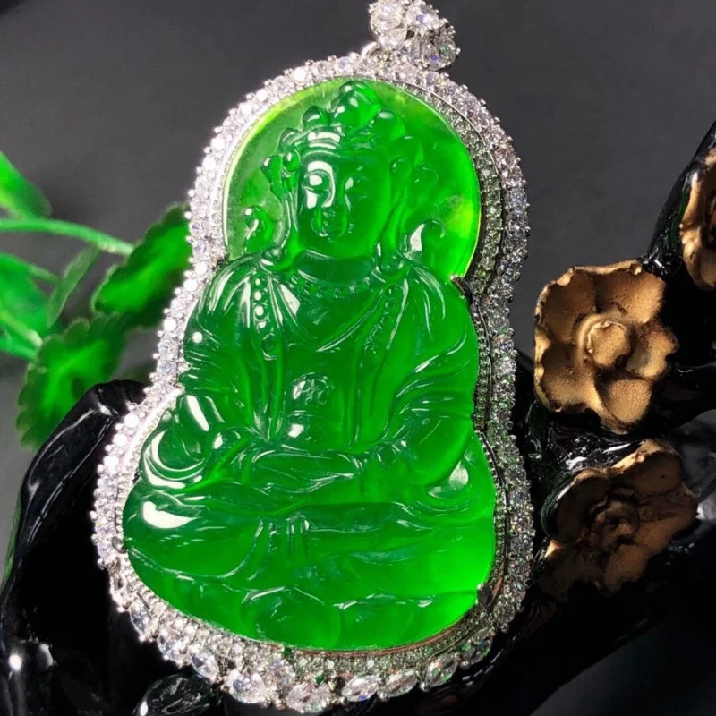 Natural Myanmar Mine Timber Jade Goddess of Mercy Pendant