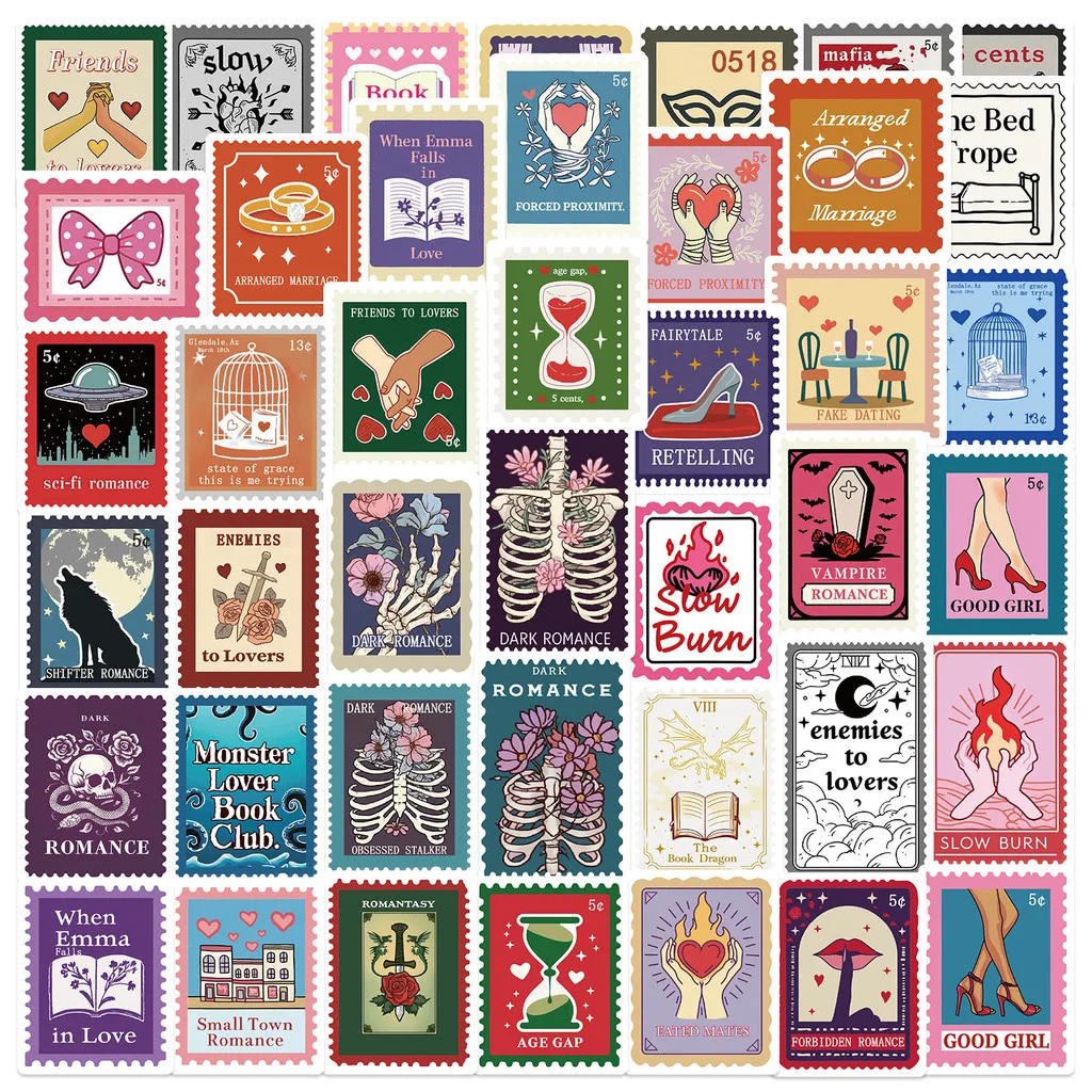 50Pcs Vintage Book Quote Seal Square Stickers Waterproof PVC Decals for DIY Phone Case Guitar RecordingYourLife Store