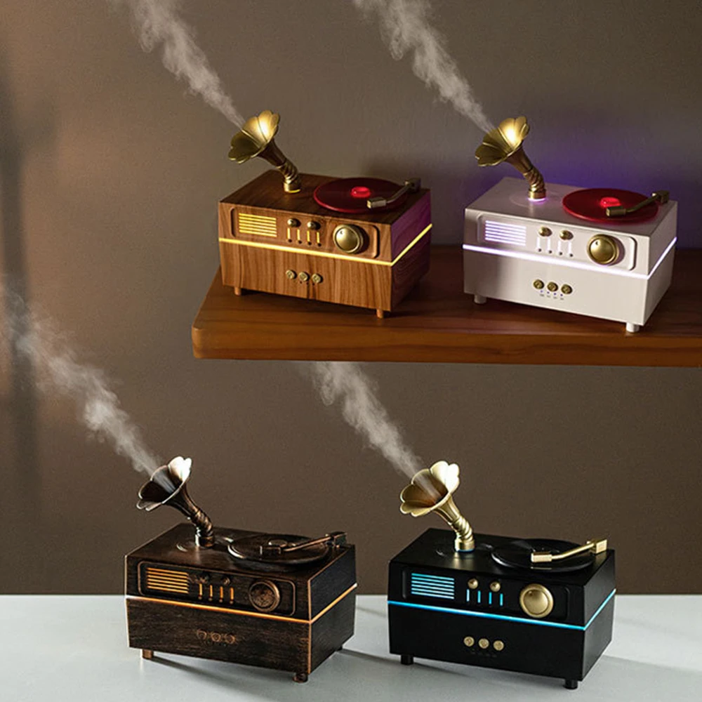 3-in-1 ريترو الفونوغراف USB زيت طبيعي الناشر بالموجات فوق الصوتية رائحة المرطب مع سمّاعات بلوتوث للمنزل مكتب عمل ديكور #5