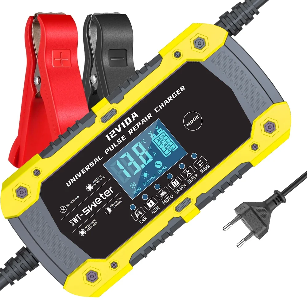 الاتحاد الأوروبي التوصيل 12 فولت 10A SWT-1880 شاحن بطارية السيارة لبطاريات دراجة نارية السيارات شحن سريع Lifepo4 AGM هلام الرطب الرصاص الحمضية