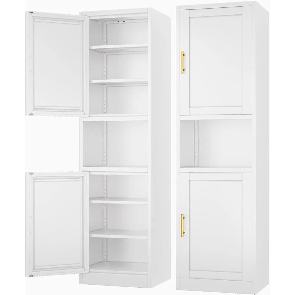 

Tall Narrow Storage Cabinet with 4 Adjustable Shelves for Kitchen Bathroom Home Office Living Room Dining Room in White