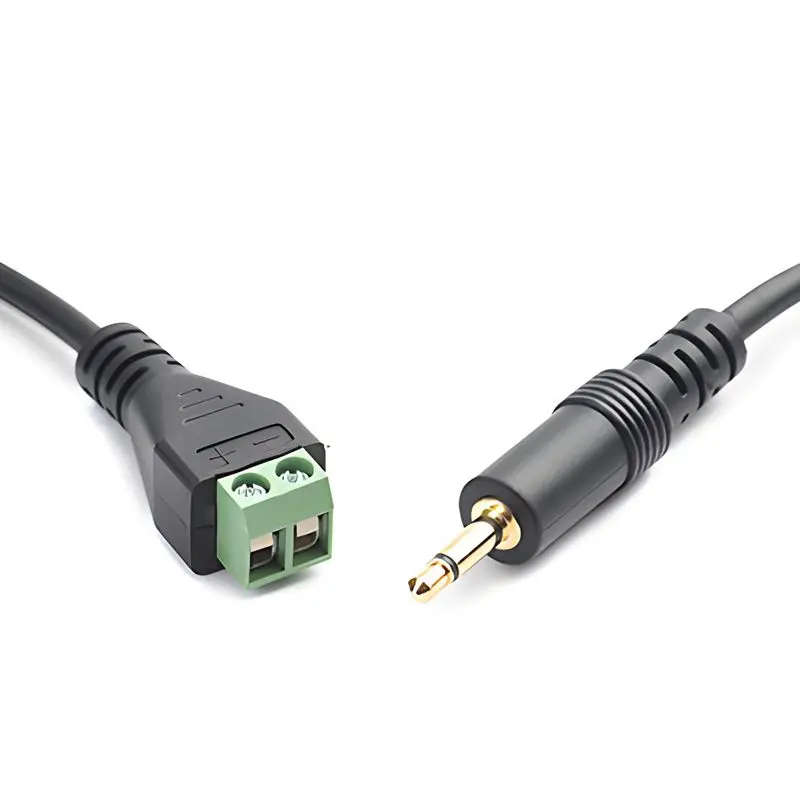 Solderless Gold-Plated Audio DC3.5mm Single and Dual Channel 3/4 Pole Male to Green Wiring Solderless Terminal Connection Cable