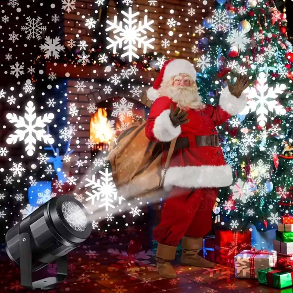 โปรเจคเตอร์หิมะ USB ไฟปาร์ตี้กลางคืน ตกแต่งคริสต์มาสในร่ม โคมไฟสร้างบรรยากาศสำหรับตกแต่งบ้าน ของขวัญปีใหม่ 2026