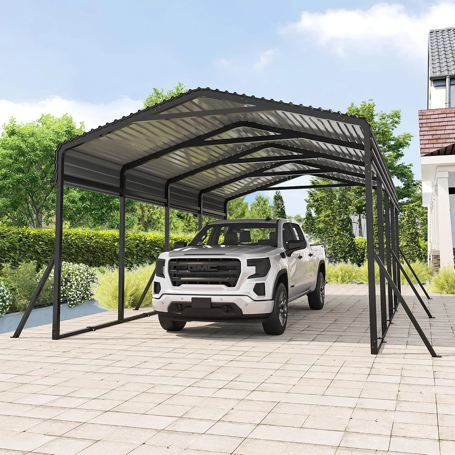 20X12 FT Heavy Duty Metal Carport Canopy with Triangle Frame Base, Customized
