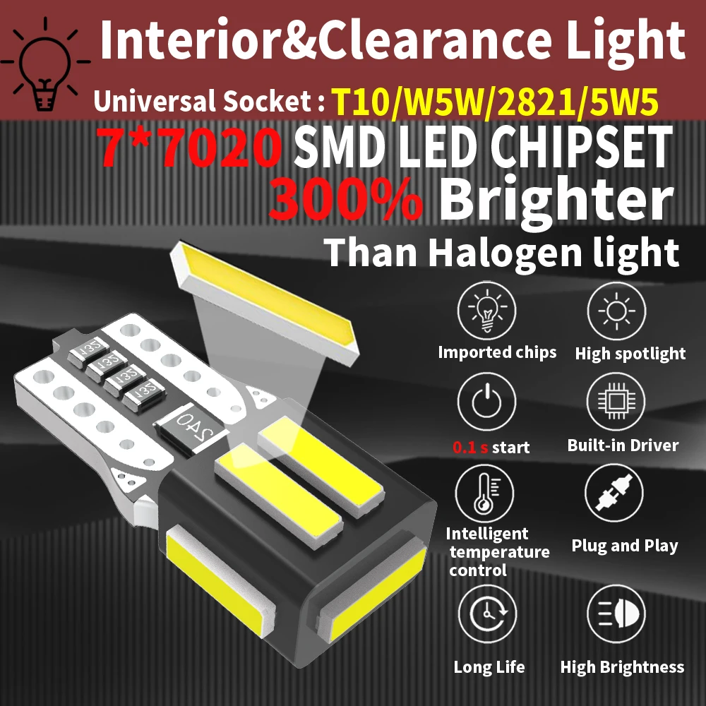 2x T10 W5W 2821 Canbus LED Bulbs For Car Parking Position Interior Light For Vw Golf 4 6 5 Audi A3 8P A4 6B BMW E60 E90 6000K