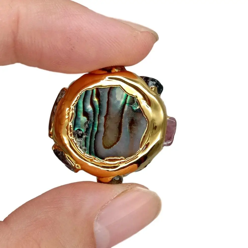 

10 PCS Abalone Shell Tourmaline Coin Shape Beads Connector Jewelry Accessory