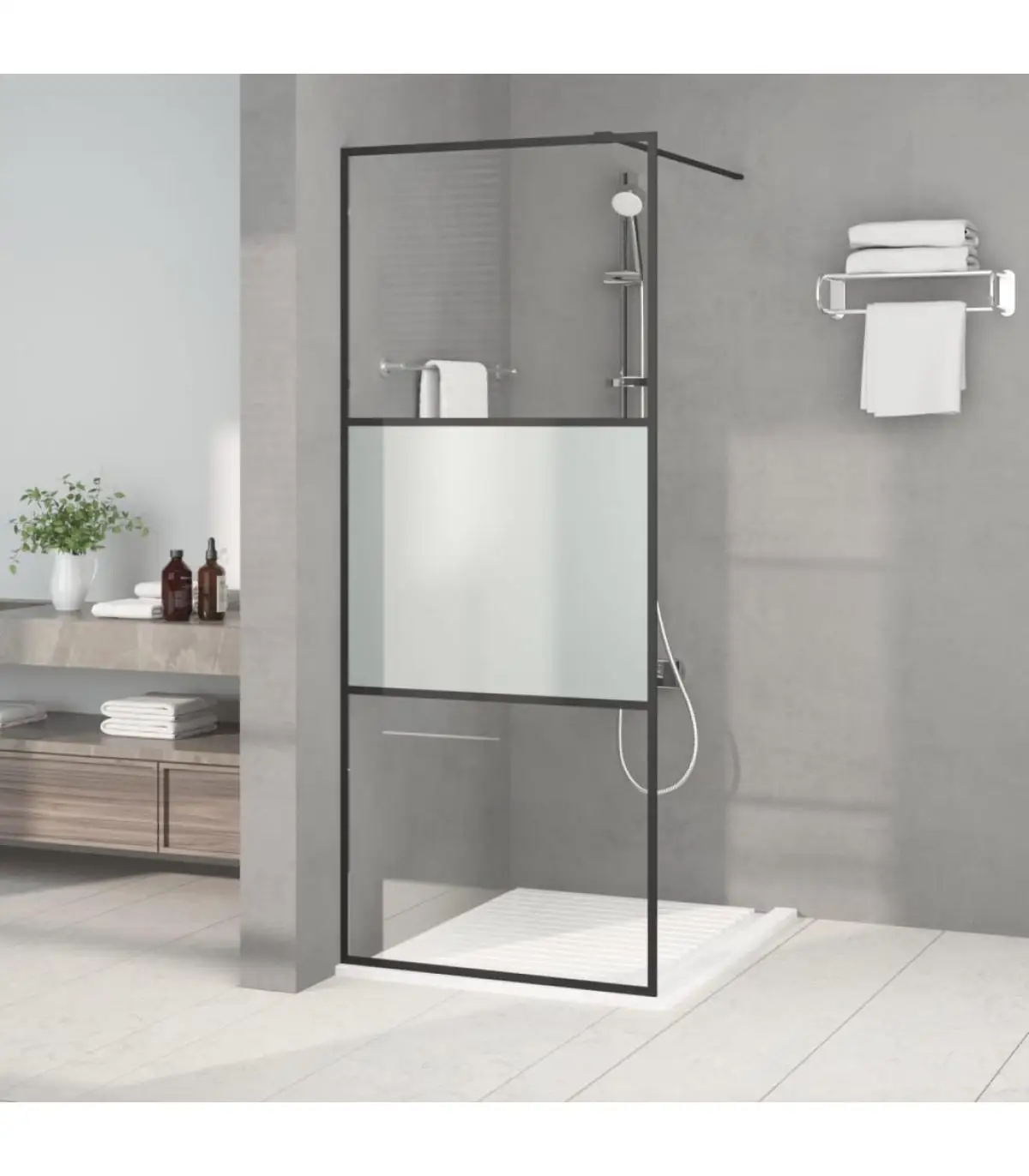 Shower walls and screens black ESG semi-frosted glass 80x195 cm shower screen