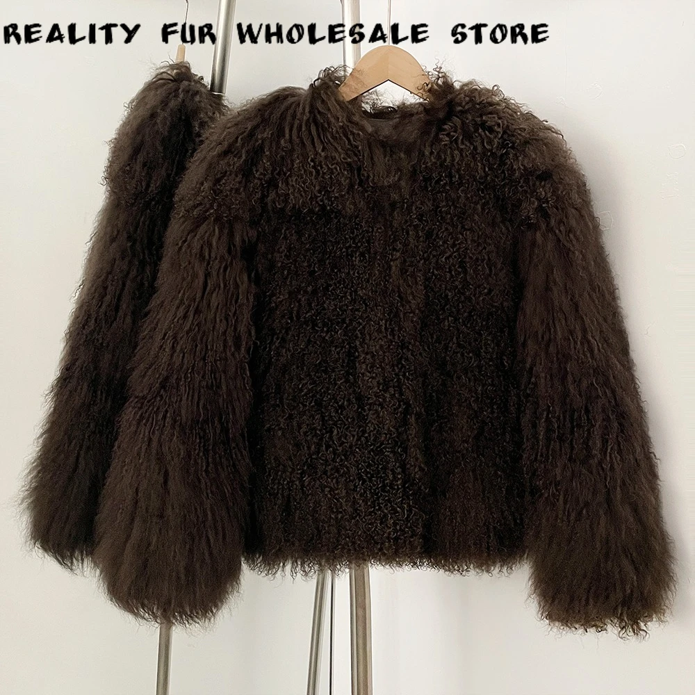 Reality Fur Women Real Mongolia Sheep Fur Jacket Autumn Winter Lady Real Fur Jacket Female Warm Outerwear American Style New5