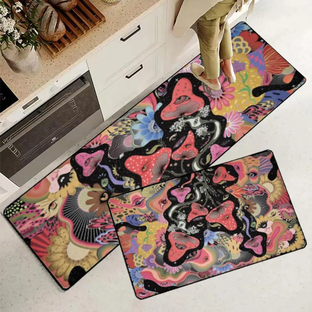 Kitchen Rug Entry Door Carpet Floral Print Kitchen Carpets Vibrant Color Wear Resistant Non-slip Mats for Easy Anti-fouling