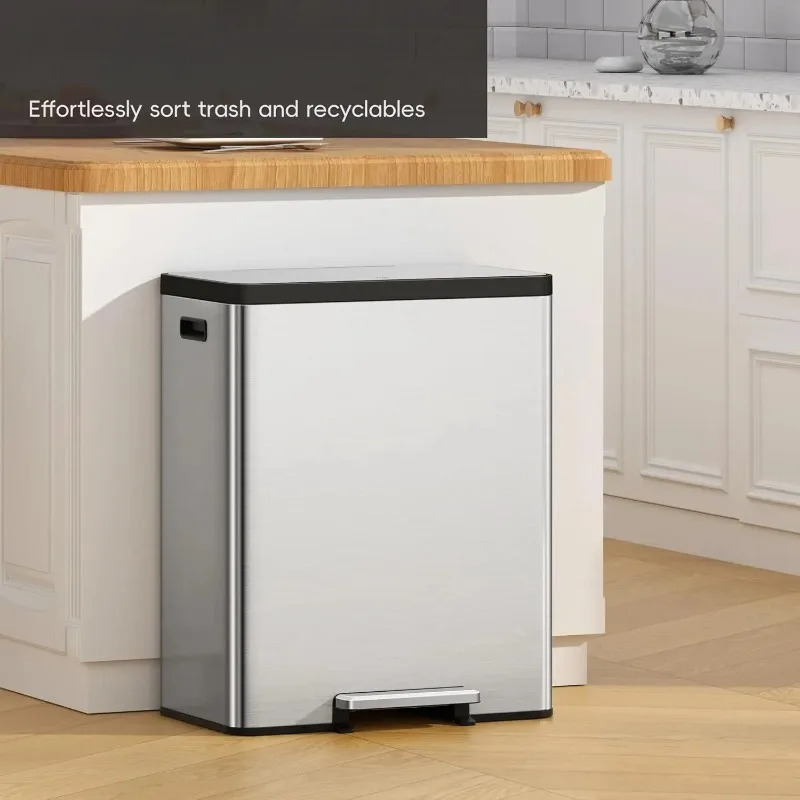 

Отсек для дезодоратора. Двойной мусорный бак 0,36 л + 24 л с корзиной для переработки, мусорный бак для запаха из нержавеющей стали с крышкой.