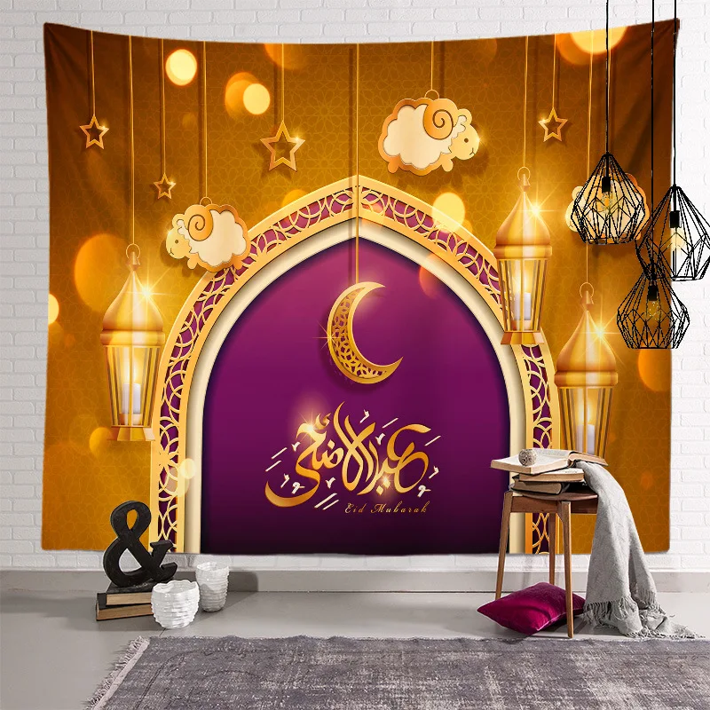 Eid Mubarak Pray Arab Background Tapestry Moon Star TapizPared Wall Hanging Art Ramadan Festival Muslim Decor for Home