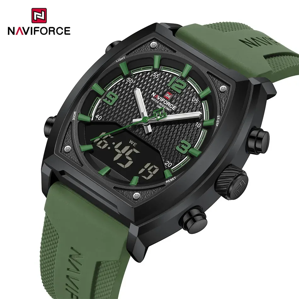 NAVIFORCE jam tangan Digital Analog pria, arloji militer tahan air waktu ganda tampilan minggu 2025