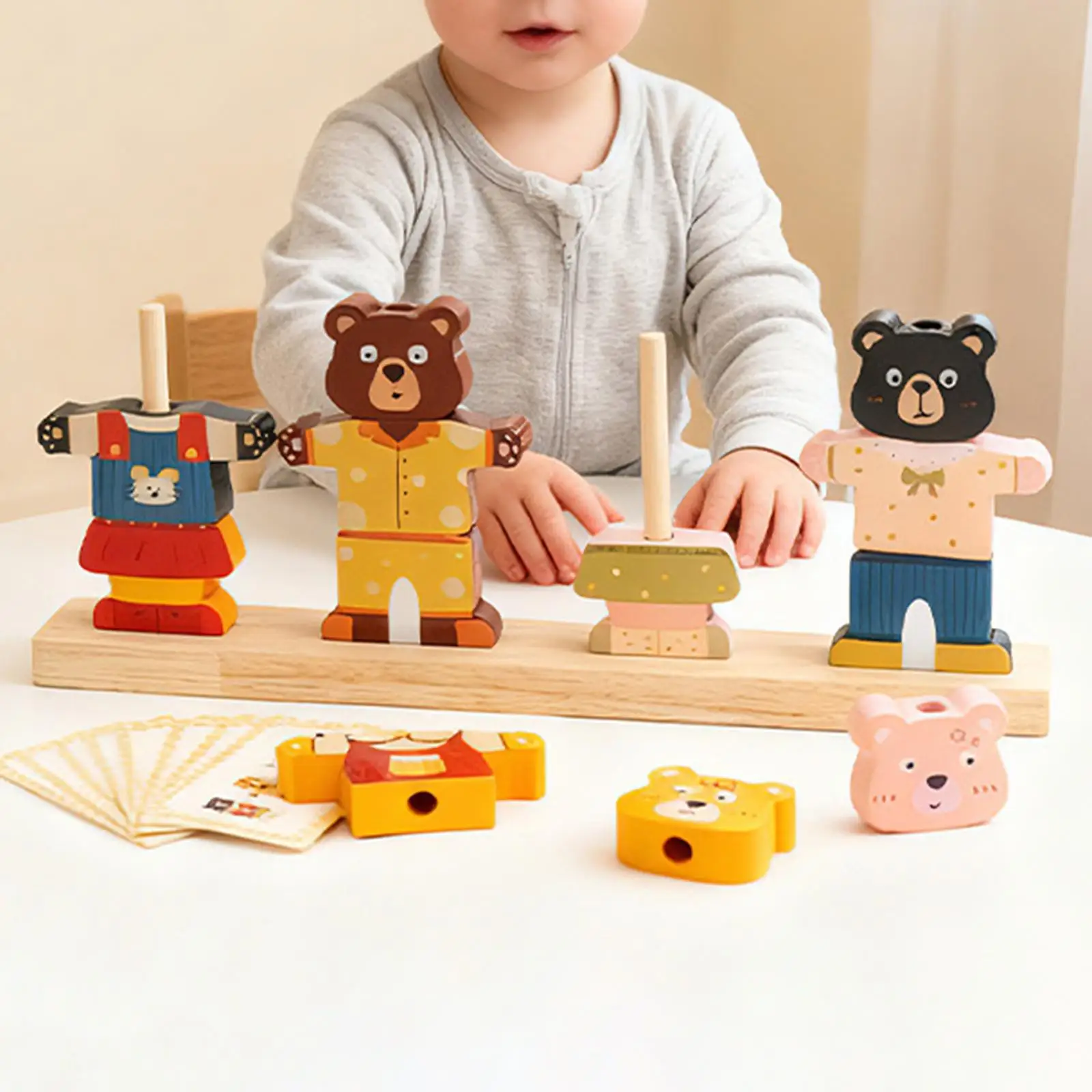 Kids Learning Shape Sorter Puzzle Wooden Stacking Blocks Early Education Matching Toy for Motor Skills Development Preschool