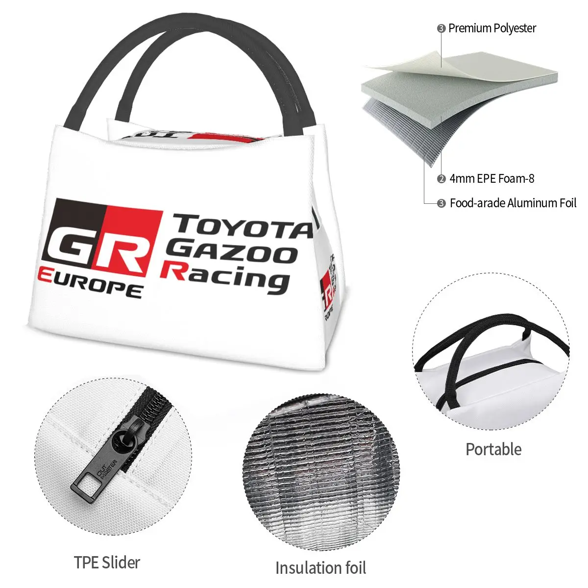 GR Logo Gazoo Racing GR Sport Lunch Bags isolato Bento Box Lunch Tote Picnic Bags borsa termica più fresca per donna bambini lavoro