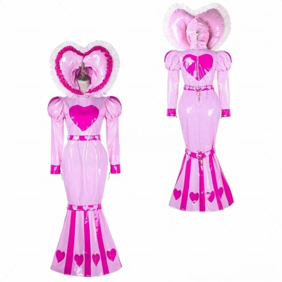 

French sexy maid sissy girl pink PVC heart-shaped chest lockable fish tail dress cosplay costume Halloween party customization