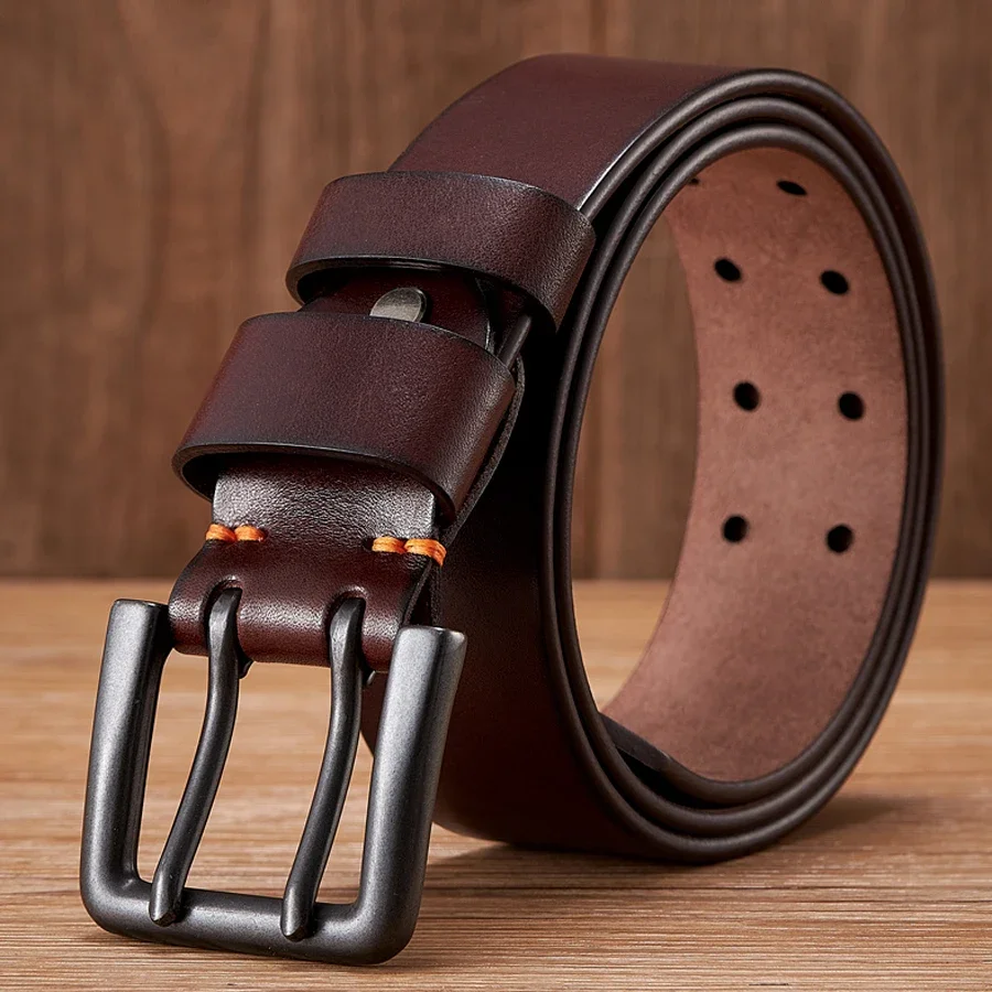 

4.3cm Wide Thick Real Cowskin Genuine Leather Belt For Men High Quality Casual Male Belt Double Pin Buckle Cowboy Business Strap