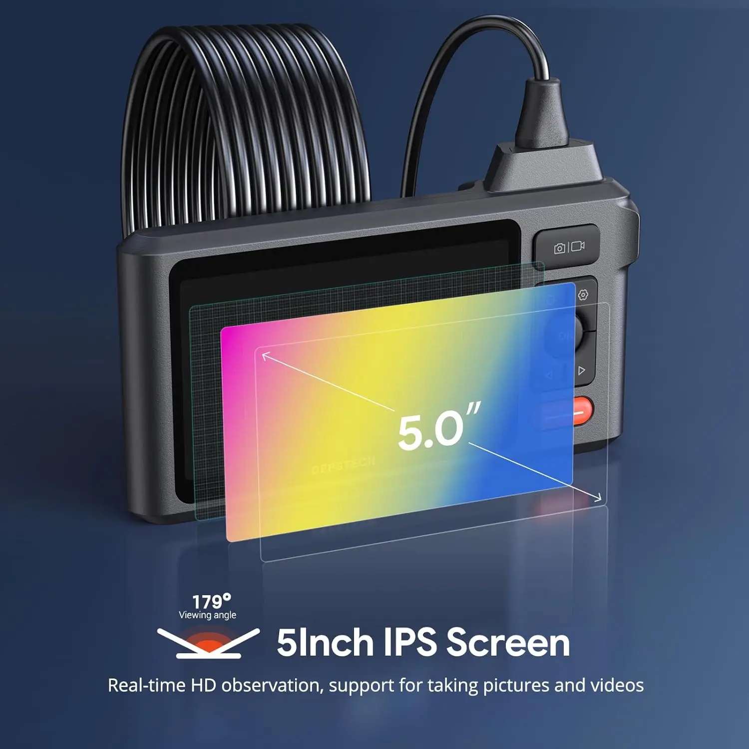 Камера для осмотра канализации длиной 50 футов, эндоскоп с двумя объективами DEPSTECH 1080P и подсветкой, бороскоп с 5-дюймовым IPS-экраном, разделенный экран