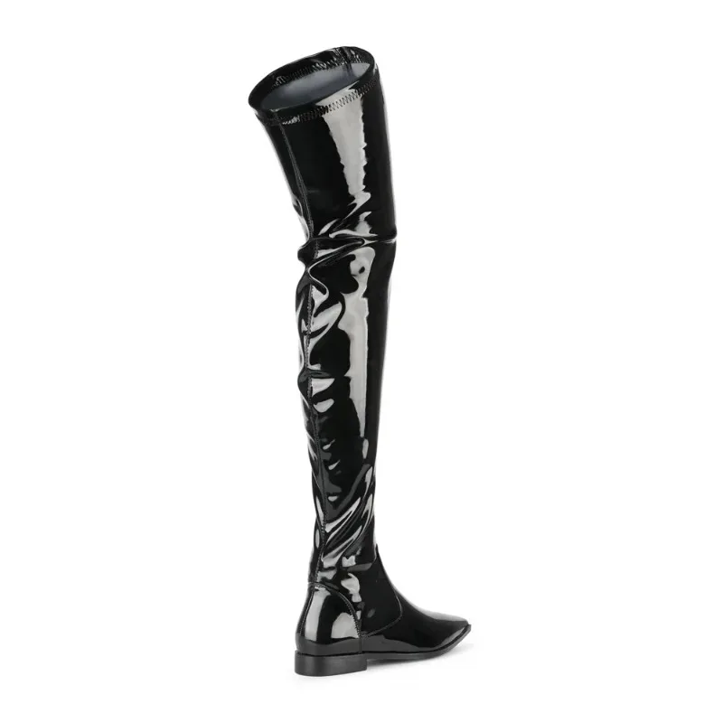 2025 New Cow Patent Leather Women Boots Black Over The Knee Boots Sexy Female Autumn Winter Lady Thigh High Boots 34-45