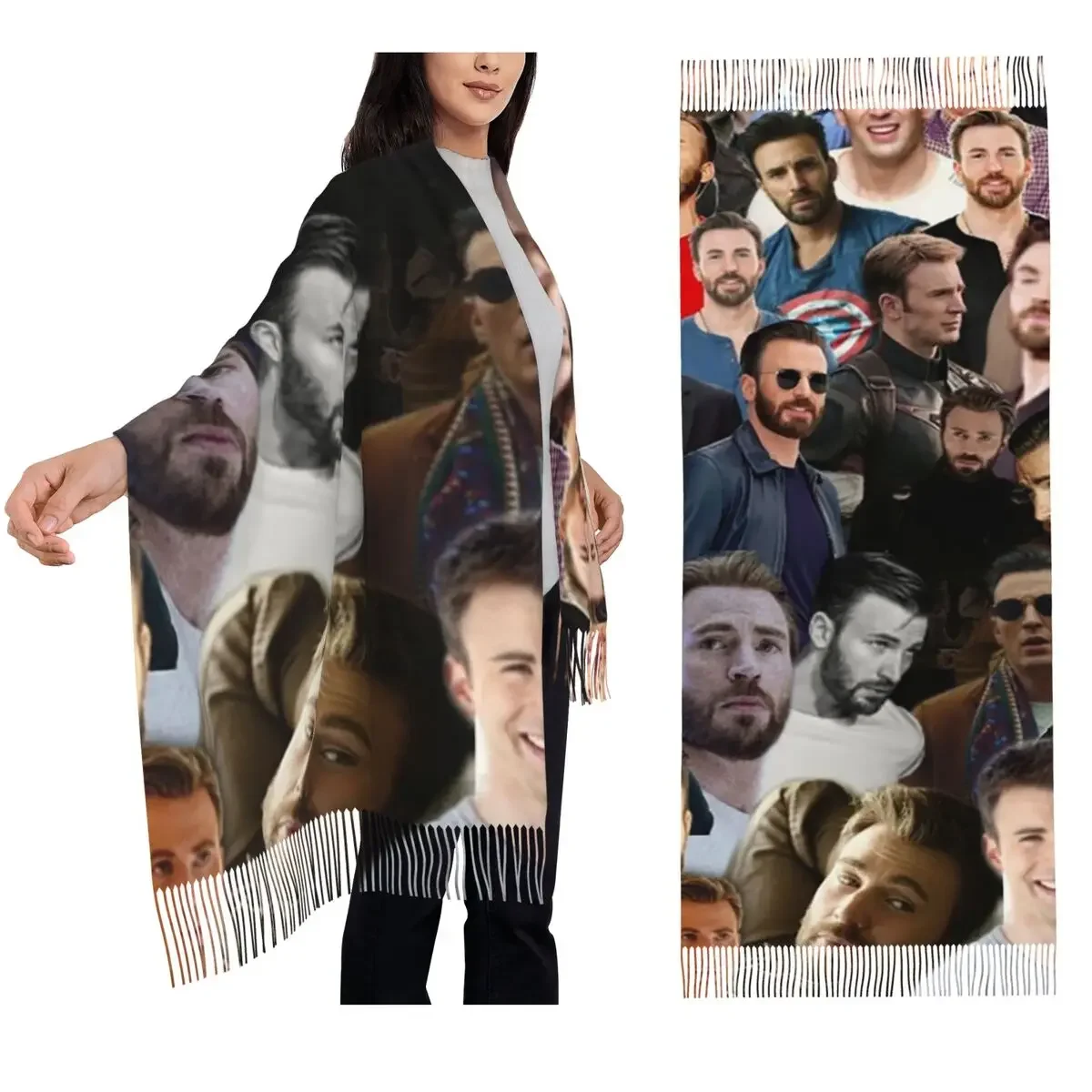 

Шарф Криса Эванса, шарфы с кисточками, женские мягкие теплые шали и накидки, большая осенне-зимняя шаль