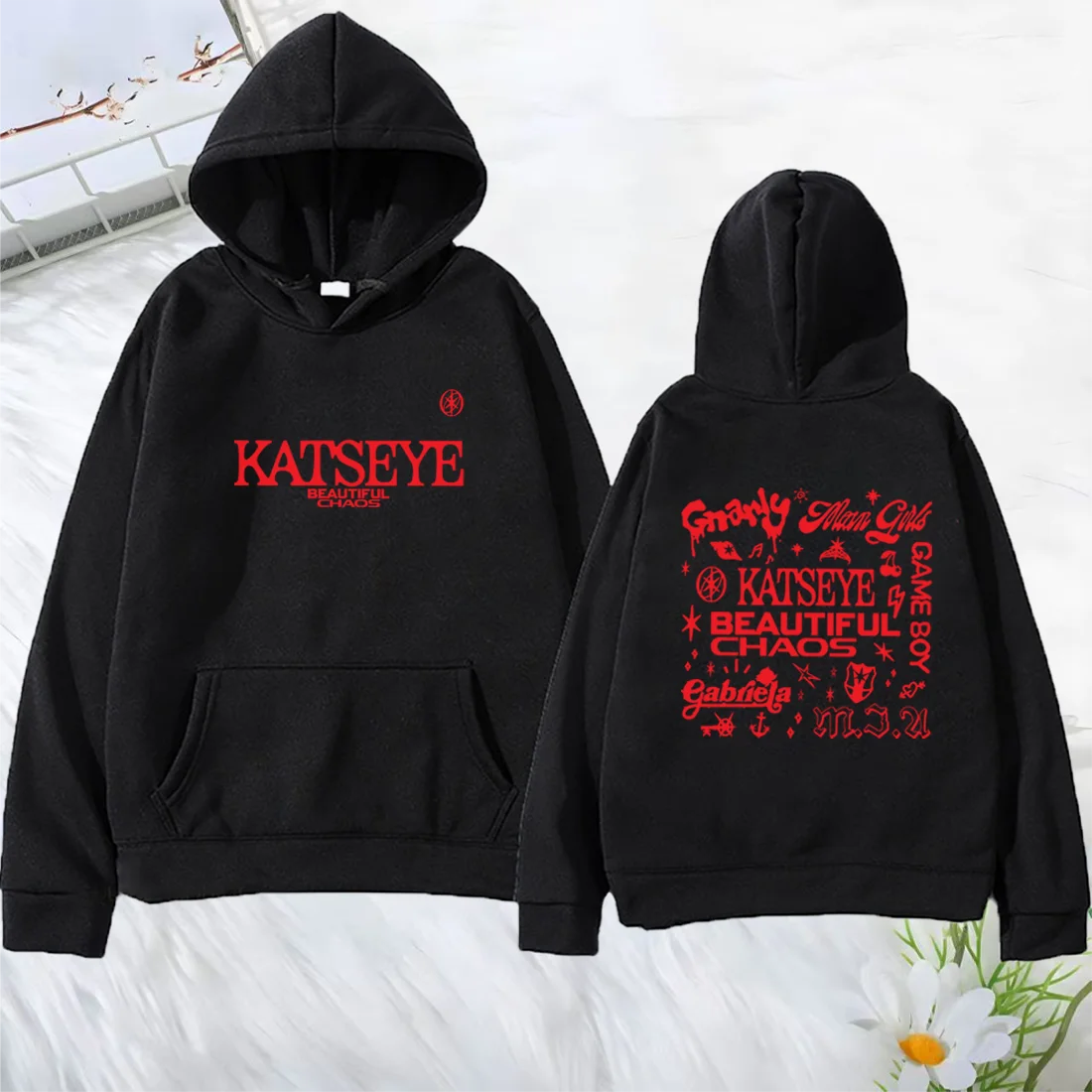 KATSEYE THE BEAUTIFUL CHAOS TOUR 2025 مطبوعة هوديي الرجال النساء غابريلا كم طويل Gnarly خمر الصوف الهيب هوب الشارع الشهير #1