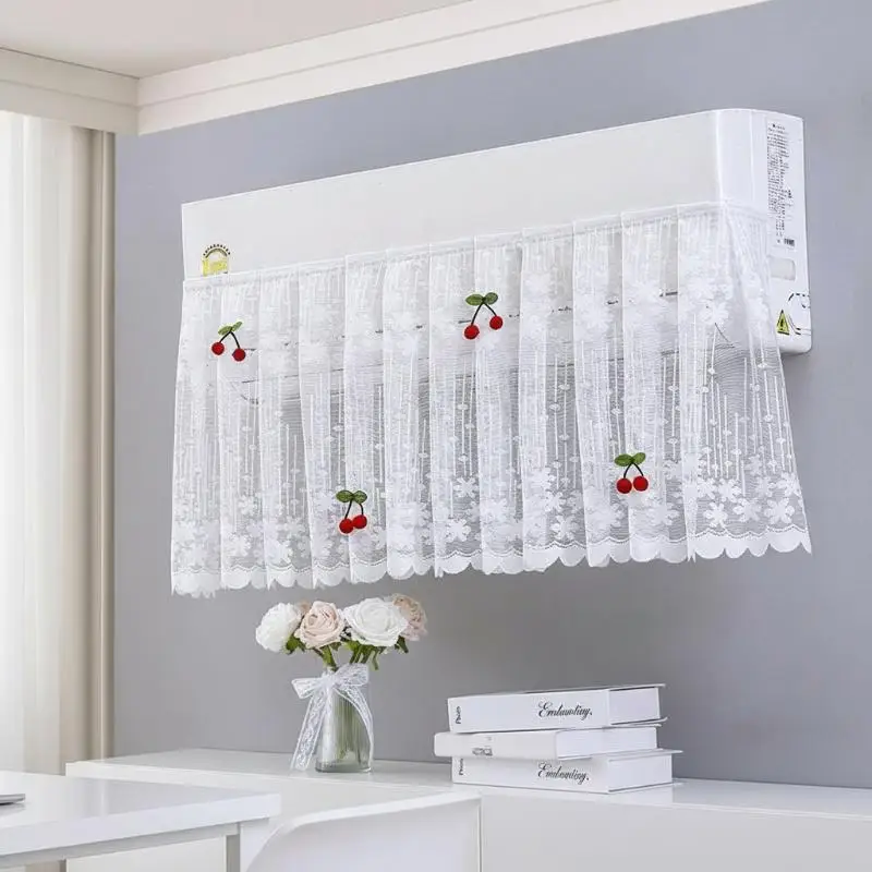 @*Lace Embroidery Flower Curtain Windproof Dust-proof Hanging Cover Anti-direct Blowing Air Conditioning Curtain Bedroom Decor