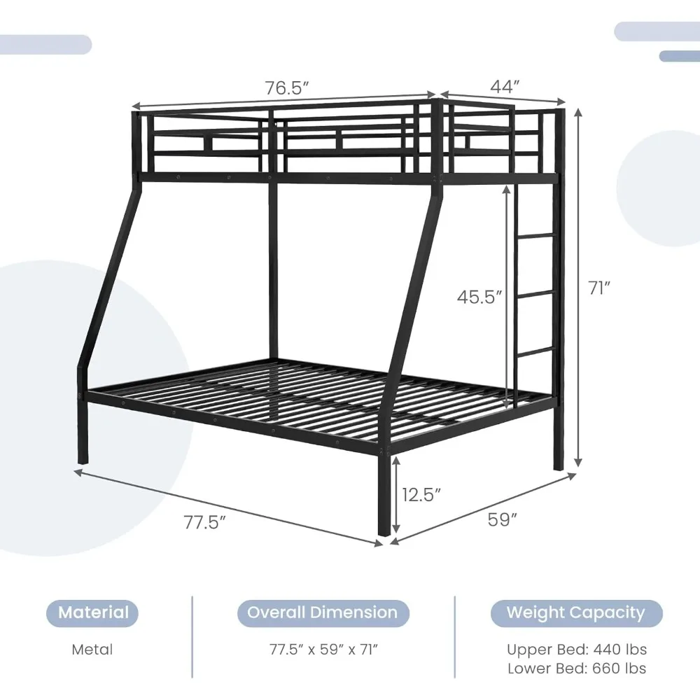 Litera de Metal con escalera y soporte de marco de acero, Triple litera que ahorra espacio para niños, niñas y adultos, No necesita resorte de caja