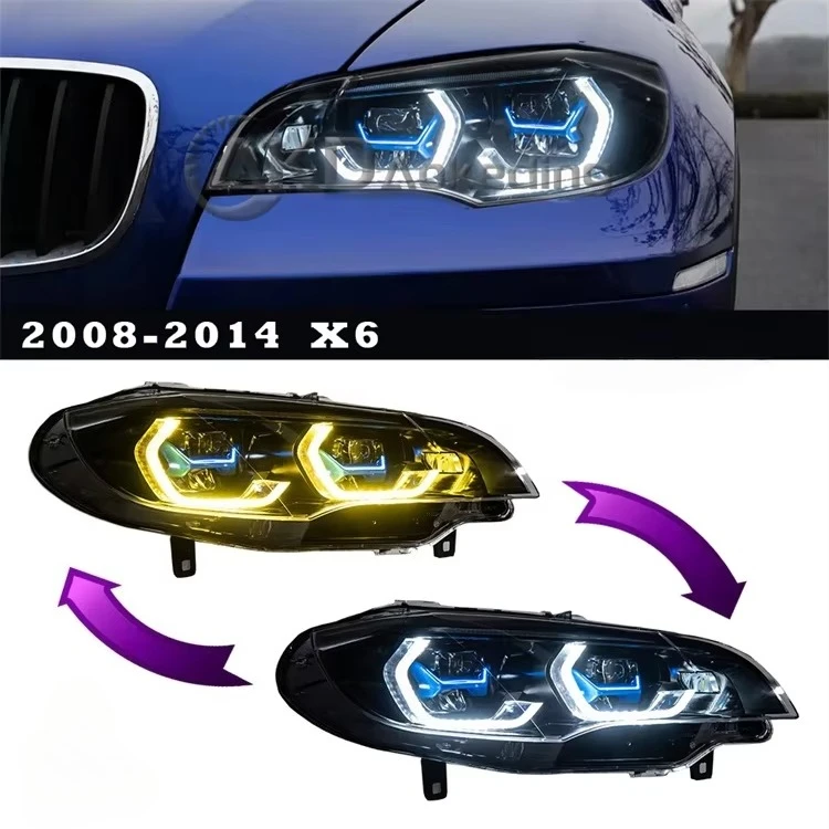 Veidt Suitable for 08-14  X6 Headlight Assembly E71 Modified Spoon Golden Eye Dual Color Lens Headlight LED
