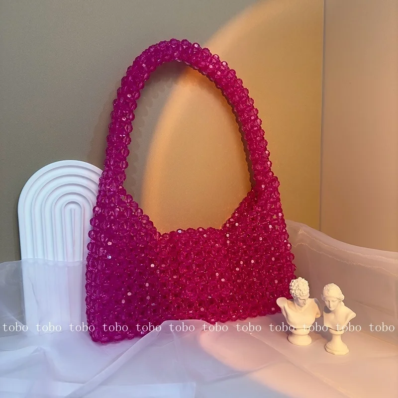 

Customized Luxury Brand Beaded Underarm Bag Handmade Big Size Acrylic Summer Tote Bags Beach Clutch Party Handbag