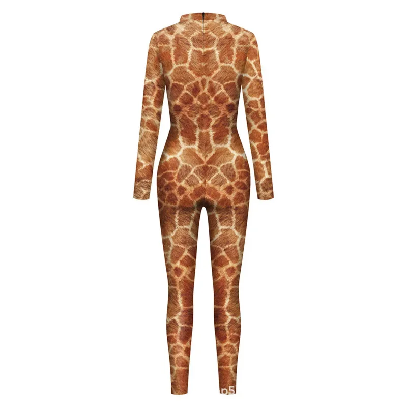 Volwassen Halloween Giraffe Kostuum Vos Tijger Slang Luipaard Cosplay 3d Dierenprint Bodysuit Jumpsuit Catsuit Zentai Pak