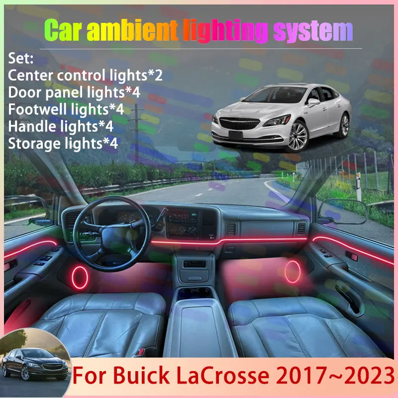 

For Buick LaCrosse 2017~2023 MK3 2018 2019 2020 2/24 in 1 Car Atmosphere Light Lamp RGB Shade Ensemble Streamer Atmosphere Set