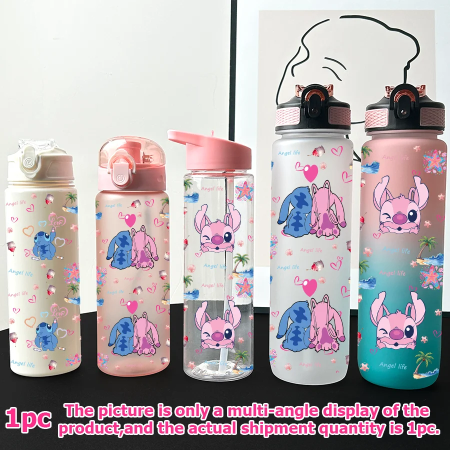 

1Pc Disney Stitch,Angel Printed 23-32oz Multi-plastic Water Bottle Portable Sports Water Cup Birthday Gift