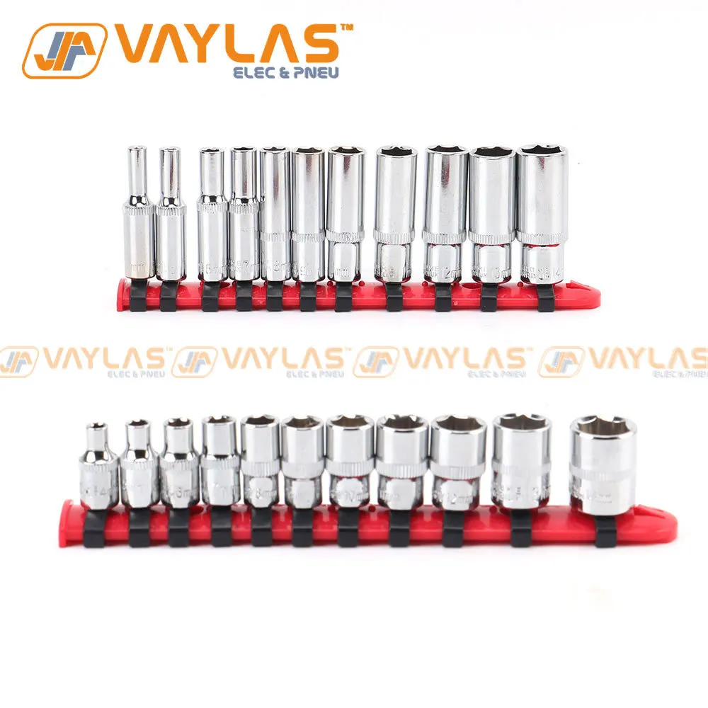 1/4 Inch Drive 4-14mm Socket Wrench Set of Keys Spanner Hex Head Chrome Plated with Plastic Rack