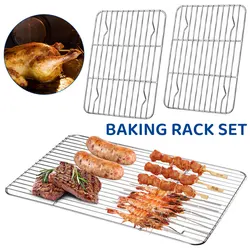 2Pcs Baking Rack Cooling Rack Stainless Steel Metal Roasting Cooking Rack Heat Resistant Bread Cake Cooling Rack Grid Baking Pan