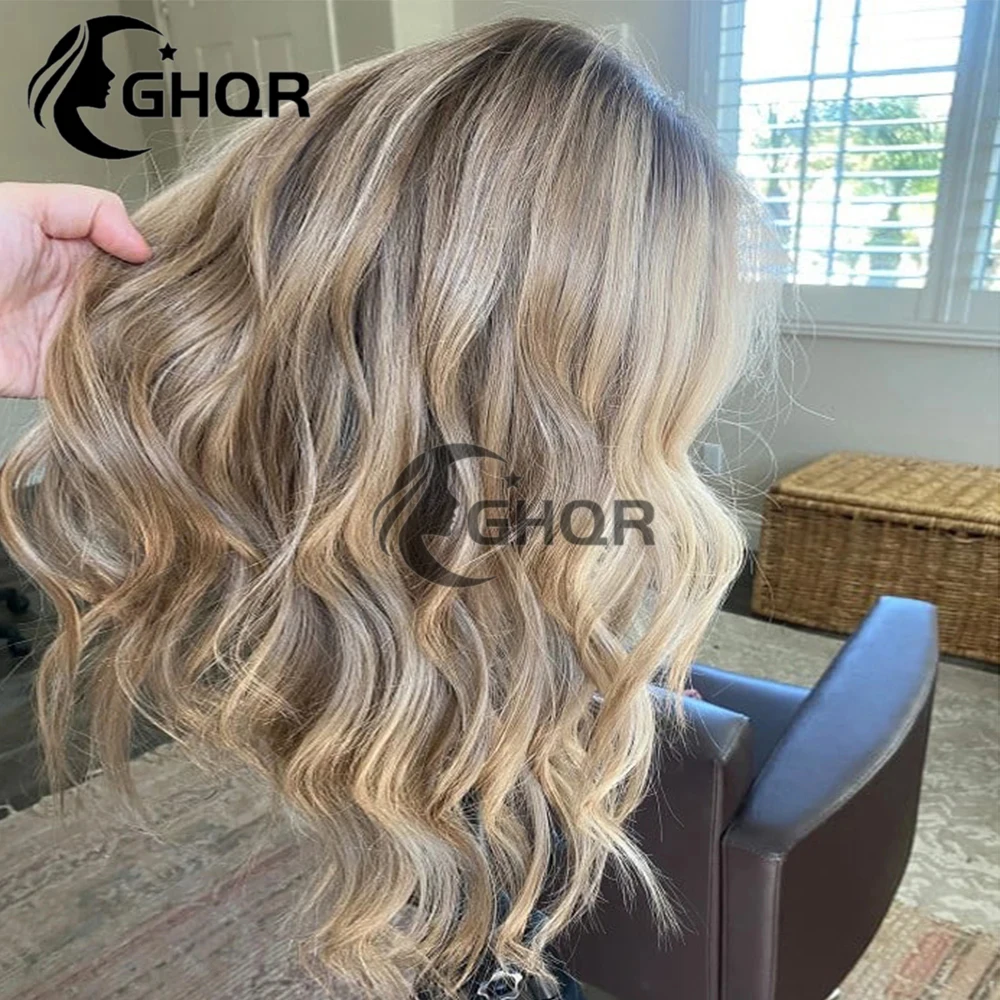 Highlights Brown Blonde Human Hair Wig 100% Human Hair Wig Natural Wave Full Lace Frontal Wigs for Women Glueless Preplucked