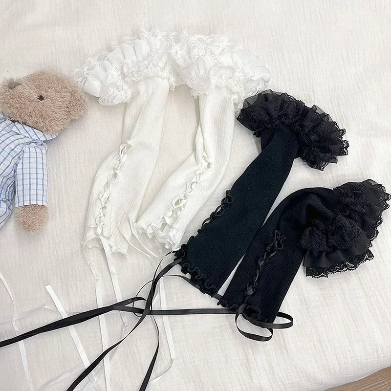 mangas-de-renda-pretas-e-brancas-com-laco-vintage-luvas-goticas-para-mulheres-e-meninas-cuffs-doces-lolita-mangas-protetoras-contra-o-sol