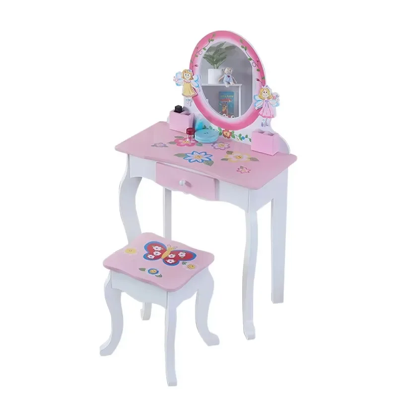 Kindermeubilair Kaptafels Houten Gespiegelde Dressoir Kinderen Make-Up Tafelset