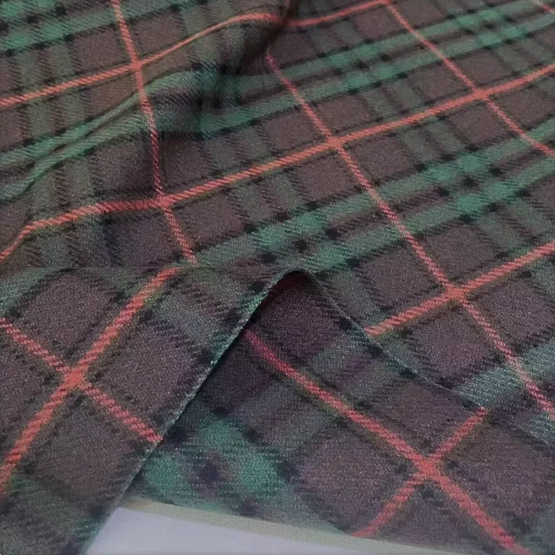 

Green Plaid Woolen Fabric Jacket Skirt Suit Vest Sofa Cushion Autumn Winter Fabric