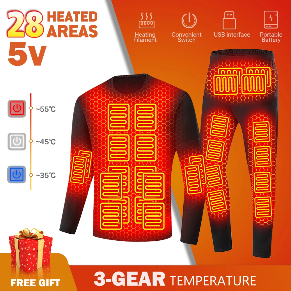 Jaqueta Aquecida Térmica e Calças para Homens e Mulheres, USB Electric Heating Vest, Roupa Interior Aquecida, Terno de Esqui, Outono, Inverno, 22, 28 Áreas