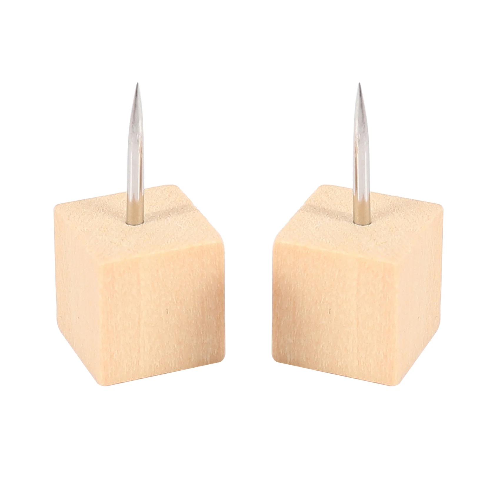 60Pcs Square Wood Decorative Push Pins, Wood Head And Steel Needle Point Thumb Tacks For Photos, Maps And Cork Boards