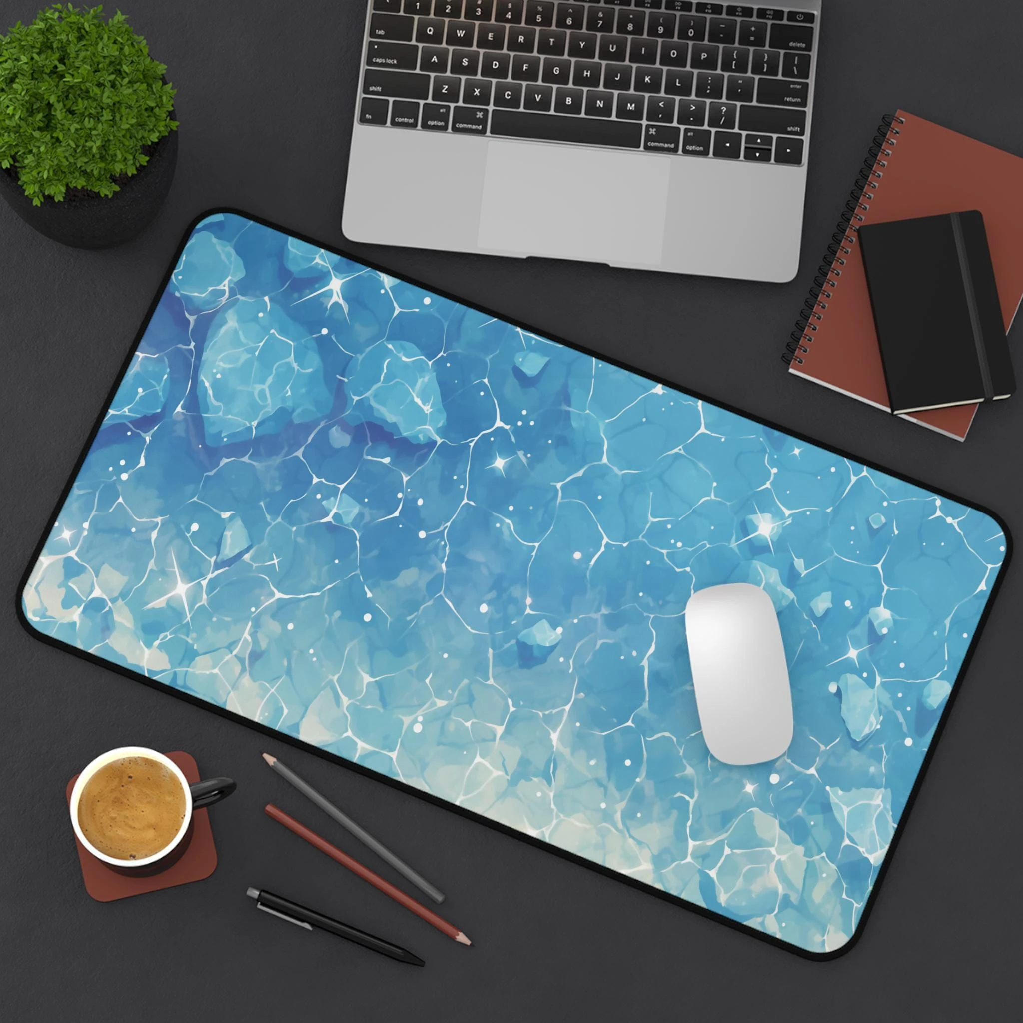 Blue Water Desk Mat Sparkly Ocean Desk Mats Large Mouse Pad Summer Aesthetic Mouse Pads Gamer Desk Pad for Gamers or Office