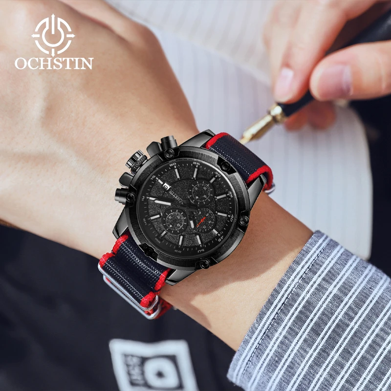 Hot OCHSTIN 2024 Creative Nylon Series Sports Stream Men's Watches Multifunction Quartz Movement Men's Quartz Watches