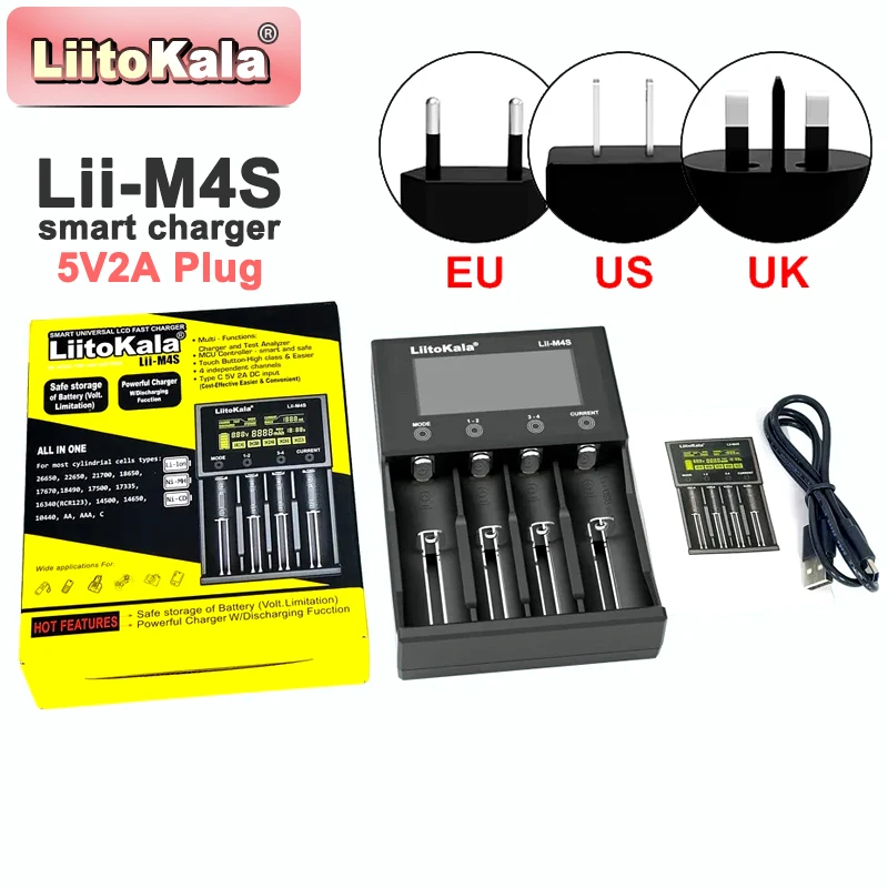 

NEW LiitoKala Lii-M4S Multifunctional Battery Charger for 3.7V 1.2V 18650 26650 21700 14500 18350 AA AAA A C batteries