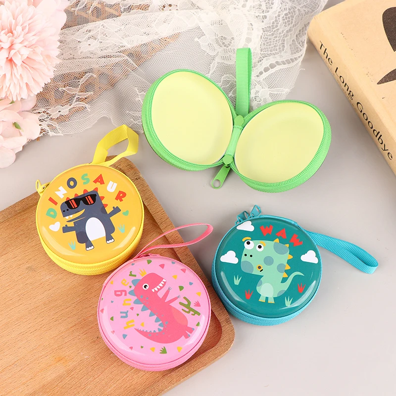 Lovely Dinosaur Round Coin Purses Cute Print Wallet Zipper Change Purse For Boys Girls Earphones Storage Pouch